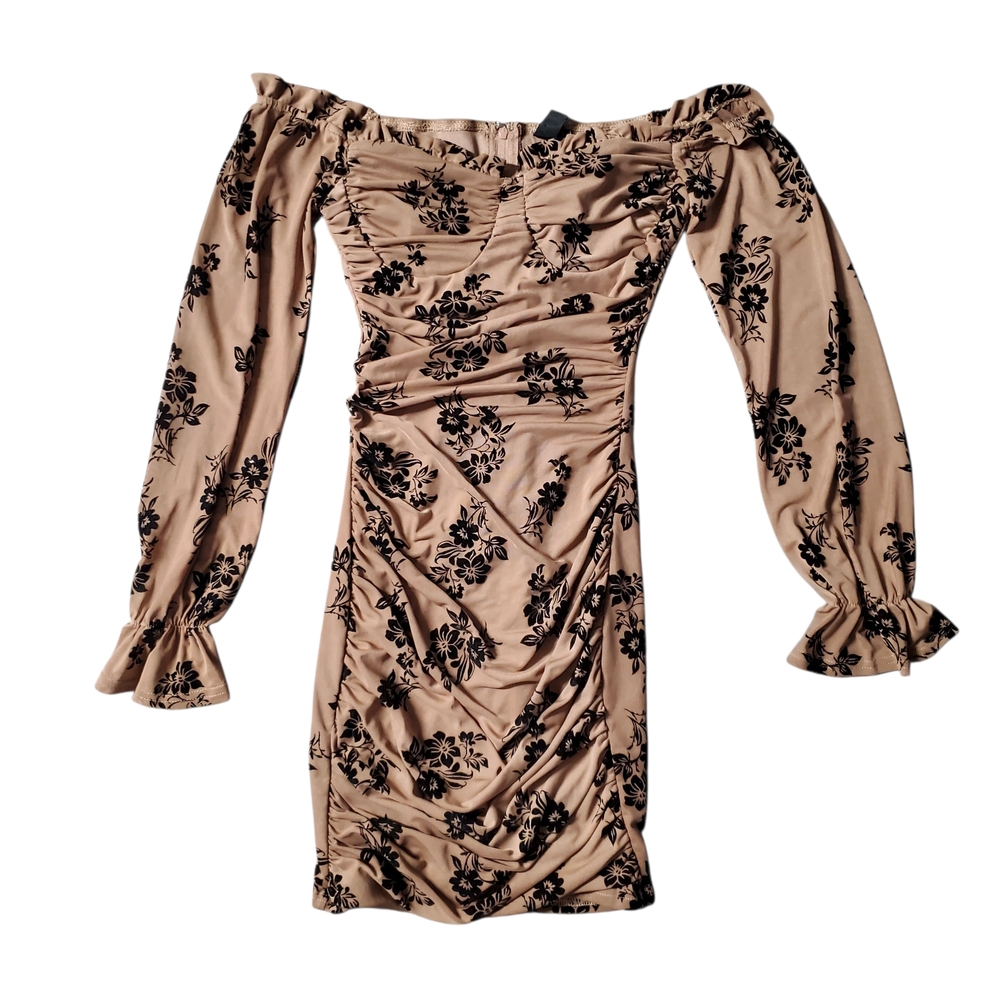 Windsor Floral Print Mesh Ruched Bodycon Ruffle Dress Size Small